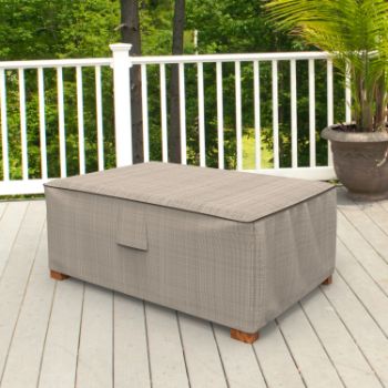 Picture of Medium Slim Outdoor Ottoman/Coffee Table Cover - Signature Tan Tweed