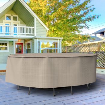 Picture of Large Oval Table and Chairs Combo Covers - Signature Tan Tweed