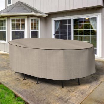 Picture of Extra Large Oval Table and Chairs Combo Covers - Signature Tan Tweed