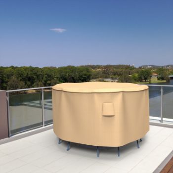Picture of Small Bar Table and Chairs Combo Covers 60 in Diameter - Signature Tan